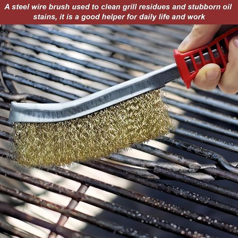 Lot de 3 brosses en laiton pour barbecue - Brosse métallique en laiton - Petites brosses métalliques avec poils en acier inoxydable laiton et nylon - Pour le nettoyage des scories de soudure et de la (1/4)