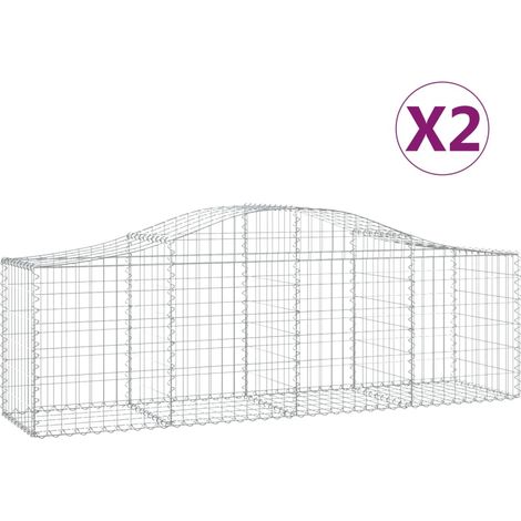 Set 2 cestini per gabbioni recinzione a gabbia muro di contenimento ad arco 200 x 50 x 60/80 cm ferro zincato Argento 020041360