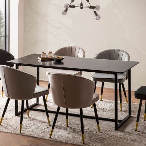 Table à manger 160x80 cm effet marbre noir et pieds métal - TRAZI