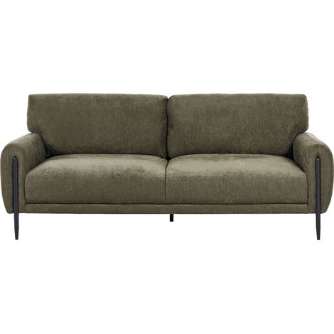 3 Seater Sofa Green Chenille Upholstered Metal Legs Removable Cushion Cases Modern Style Living Room SKARO (1/5)