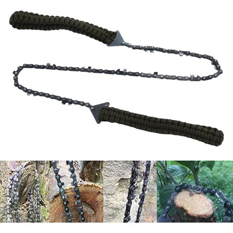 Scie à Chaîne de Camping Extérieur 24 Pouces avec Poignée en Corde Paracorde Vert Militaire Portable pour Jardinage et Élagage-KZQ (1/5)