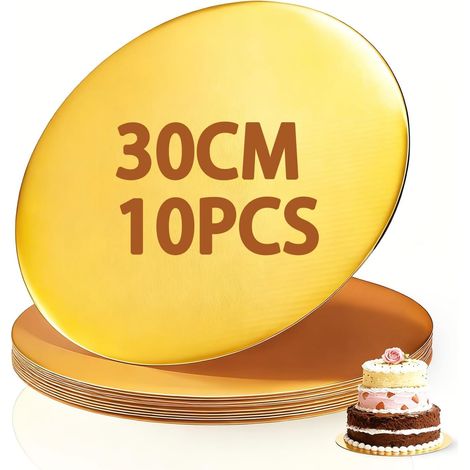 10 x Reusable Cake Boards Diameter 30 cm (12 inch) Round Waterproof Cake Stands Round Gold Disc for Geburtstagsfeiern Familienfeiern Konditoreien (1/5)