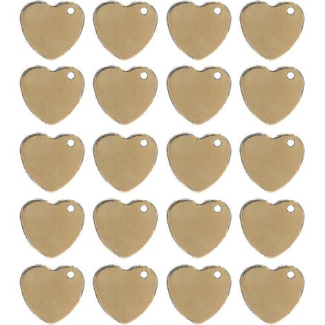 Lot de 20 médailles d'identification pour animaux de compagnie à faire soi-même, en acier inoxydable, en forme de cœur, avec trou, couleur or, 13 x 14 mm / 0,5 x 0,6 po. (1/3)