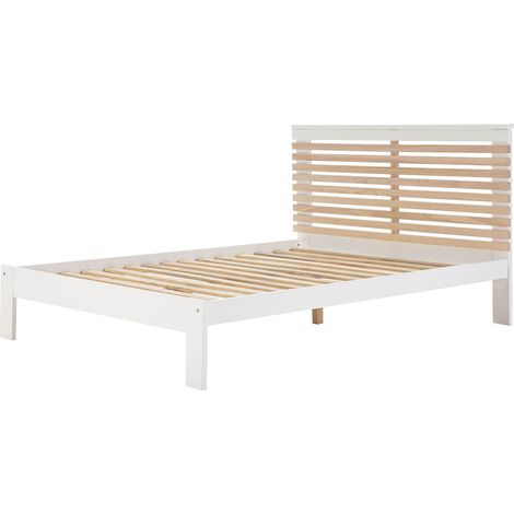 LAUPELL - Lit 140x190cm + Tête de Lit Blanc et Naturel (1/5)
