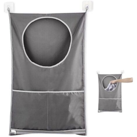 Panier à Linge Grande Contenance Sac de Rangement, Sac De Rangement Pour Sac De Placard À Linge Suspendu, pour Salle de Bain(Gris) (1/5)
