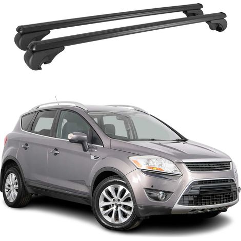 OMAC Barres de toit en aluminium pour Ford Kuga I 2008-2012 – TÜV / DIN 75302:2019 – Antivol inclus – Charge max 75 kg – 2 barres Noir (1/4)