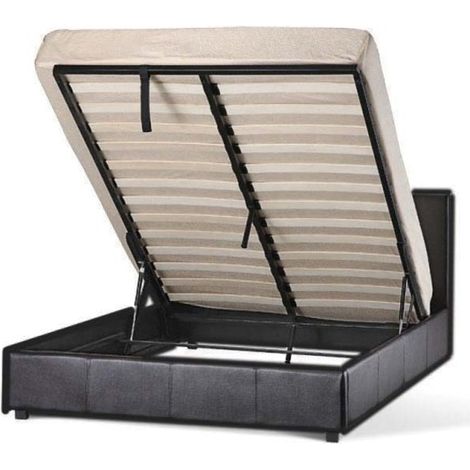 4ft6 Faux Leather Ottoman Bed Frame in Black