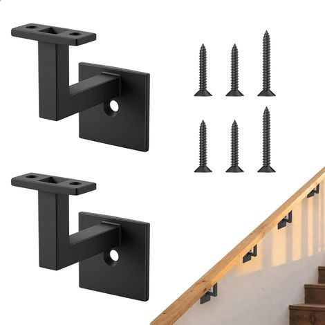 Support Main Courante en Acier Inoxydable avec Vis de Fixation,2 Pièces Support Rampe Escalier pour Balustrade en Bois Oumétal Escaliers Intérieurs Extérieurs,Noir (1/5)