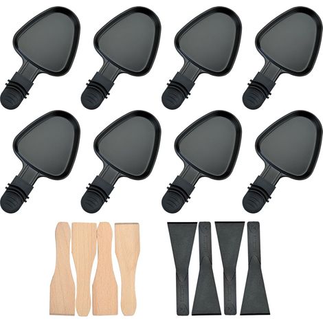 Poelon Raclette Triangulaire, 8 Pieces avec 8 Spatules et 8 Coupelle - Revetement Antiadhesif pour Fromage Fondu, Oeufs Frits (Noir) (1/5)