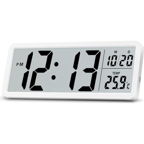Bardusch - Horloge murale numérique LCD 8,5" à piles, grands chiffres, température, date, 12/24h, pour salon/chambre/bureau/cuisine (blanc) (1/5)