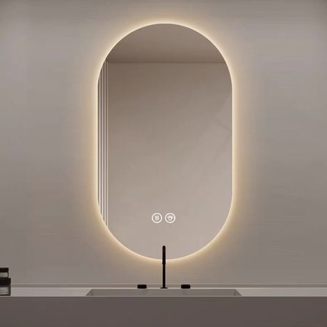 Miroir de salle de bain 60x90 cm, mural, avec écran tactile LED, antibuée, surface de miroir argentée de 5 mm d'épaisseur