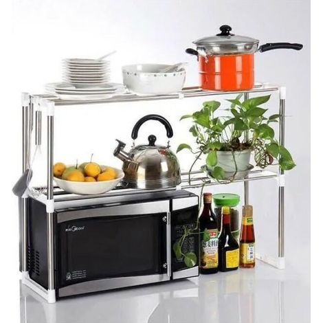 – Étagère de rangement pour four à micro-ondes – Support en acier inoxydable 2 couches – Antidérapant et réglable – Gain de place pour cuisine - 632447-87cm (1/5)