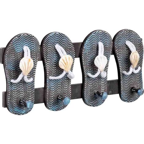Percha de madera de 4 ganchos azul 36x5x17.5h cm
