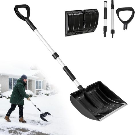 COSTWAY Pelle à Neige Portable, Outil de Déneigement Léger & Robuste avec Poignée Confortable en D, Lame Large avec Bande en Aluminium, Grattoir à Glace durgence pour Garage Allée Voiture (Noir)