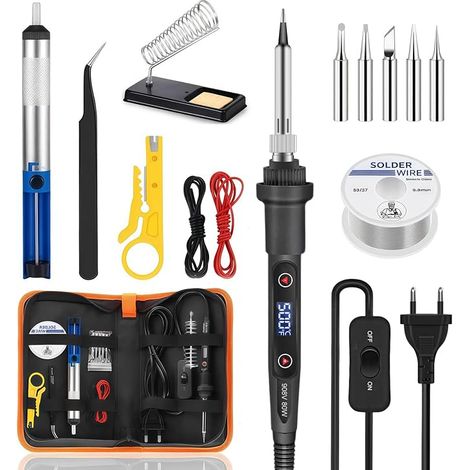 Kit de Soudage 80W 15-en-1 avec Écran LCD,Fer à Souder à Température Réglable 180-500°C,Interrupteur Marche/Arrêt,5 Pannes de Rechange,Pompe à Dessouder,pour Réparation Électronique et Bricolage (1/5)