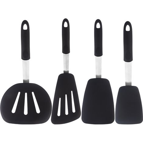 Ustensiles de cuisine : spatule à steak, spatule à crêpes en silicone, grande spatule à frire en acier inoxydable (1/5)