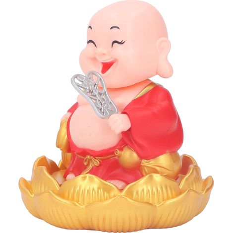 Bouddha Maitreya souriant et hochant la tête, jouet solaire automatique pour tableau de bord de voiture, rouge (1/5)