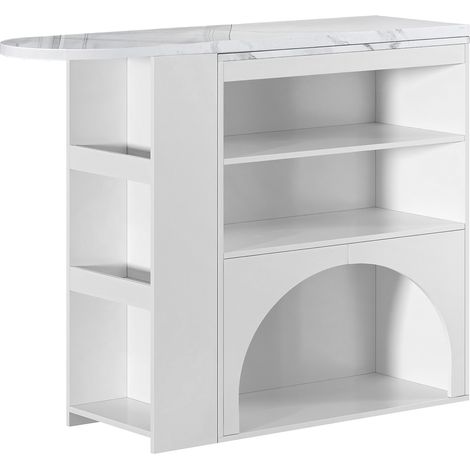 Tavolo alto allungabile bianco effetto marmo 120(+80) x 40 x 100 cm con area per animali domestici (1/5)