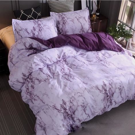 Parure de lit avec housse de couette, housse de couette légère en microfibre de luxe en marbre réversible - Violet (1/4)