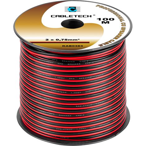 Cavo per altoparlanti Cabletech da 0,75 mm in rame, nero e rosso, 100 m.