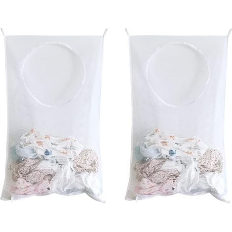 Cesta de lavandería de gran capacidad de 2 piezas, bolsa de almacenamiento colgante para ropa sucia, para baño, dormitorios y armario (blanca)