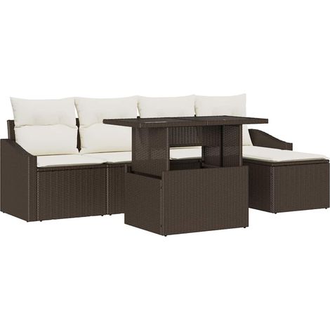 Garden Sofa Set with Cushion with Storage 6 pcs Brown and Cream vidaXL