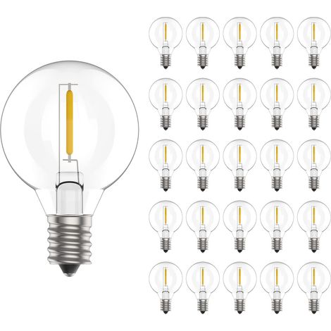 G40 LED Filament 1W E12 Ampoules en verre,Chaud Equivalent à Ampoule Incandescente 10W, Blanc Chaud 2700K non Dimmabile 360° Faisceau Lot de 25 (1/5)