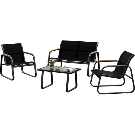 Lot de 4 meubles de jardin avec tissu respirant - Ensemble de balcon pour 4 personnes - 2 fauteuils + 1 banc + 1 table - Meubles de salon de patio - Ensemble (1/5)