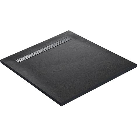 Receveur pierre naturelle rocher de mer 120 x 120 cm - grille caniveau acier excentrée