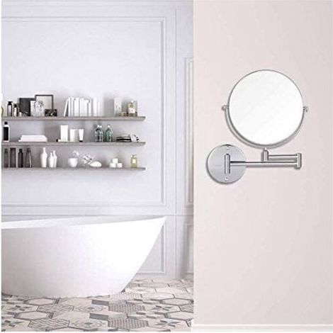 Miroir de salle de bain mural rotatif double face de 6 pouces, pliable et rétractable, grossissement 5x (argent) (1/5)