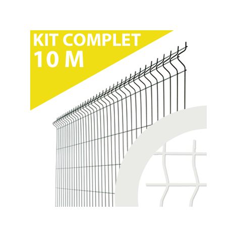 Cloture & Jardin – Kit grillage rigide blanc 10m – Acier thermolaqué – Maille 200x55mm – Hauteur 1,73m – Poteaux à sceller inclus (1/4)