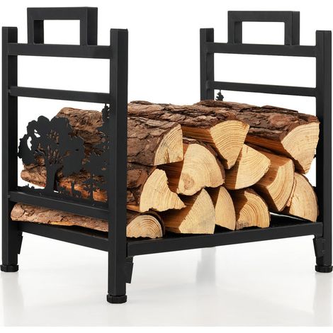 Métal antirouille porte-bûches décoratif, rangement du bois avec base pleine, pour cheminée intérieur et extérieur (1/5)