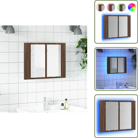 The Living Store Mobile Specchio LED Rovere Marrone 60x12x45cm Legno Multistrato - Specchio per trucco
