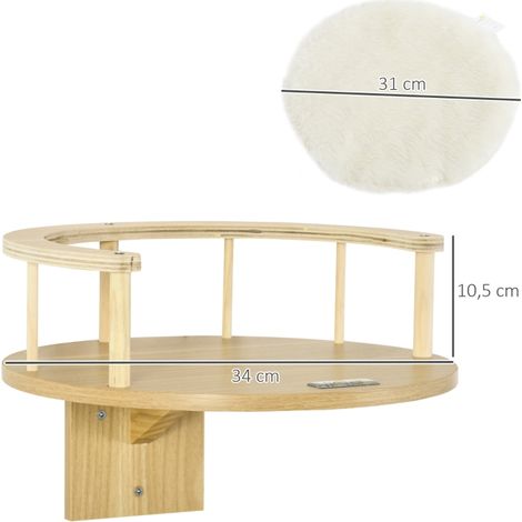 Fauteuil mural,lit pour chat,avec bord protecteur,coussin couché,pour fixation murale,chêne+blanc crème,34 x 34 x 10,5 cm (1/5)