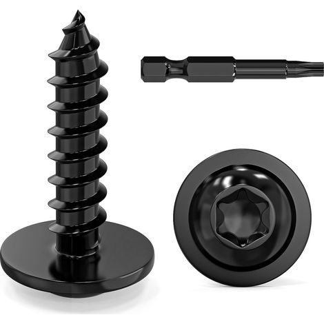 Lot de 50 vis à tôle 4,8 x 19 mm à tête plate avec rondelle Vis à bois Torx, acier inoxydable A2 V2A, oxyde noir, avec embout de tournevis (1/5)
