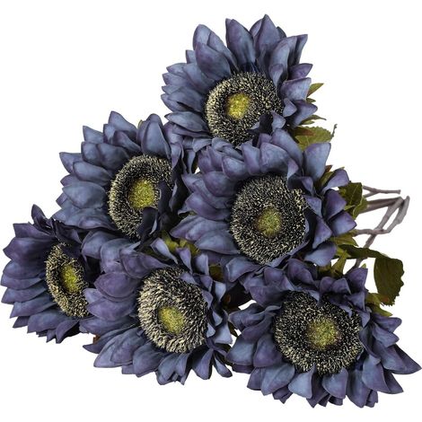 Tournesol Artificiel - Tige Longue 45 cm - Fleur en Soie avec Tige Métallique Gainée Plastique - Décoration Intérieure Extérieure - Lot de 6 (1/5)