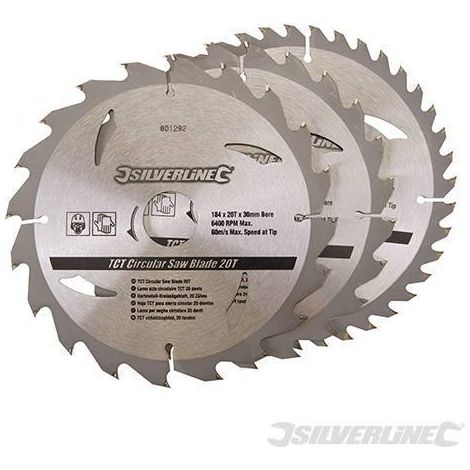 Silverline Lame per seghe circolari in TCT da 20 24 40 denti 3p.zi-180 x 30 - 20, 16 mm