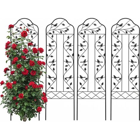 Garden Trellis, Black Steel With Leaf And Bird Motif (1/5)