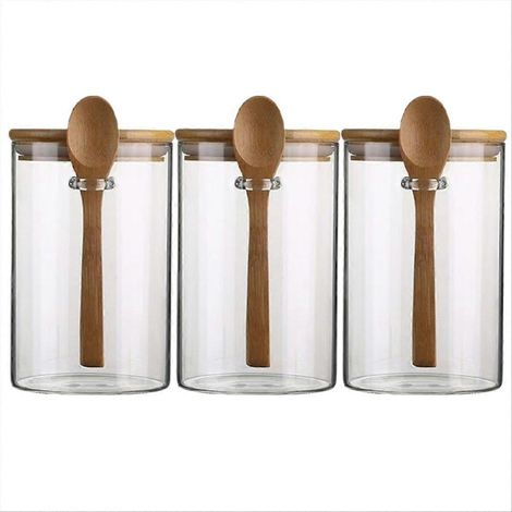 Bocaux de rangement en verre, bocaux ronds en verre hermétiques avec cuillères, petits bocaux décoratifs, bouteilles de rangement en verre (1/5)