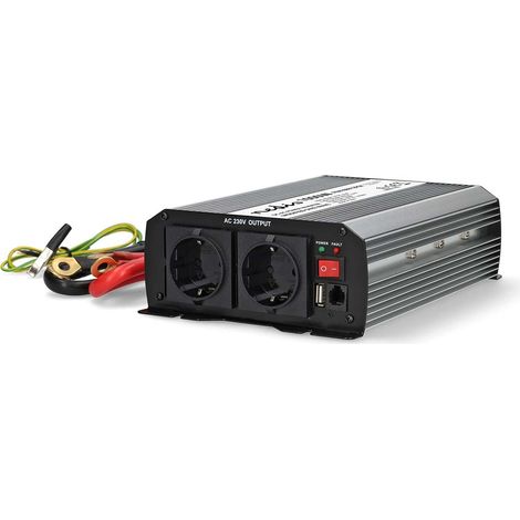 Power inverter modified sine wave  input voltage 12 v dc  device power output connections type f cee 73  usb a  230 v ac 50 hz  1000 w  peak power output 2000 w  screw terminal  silver 88302104 883021