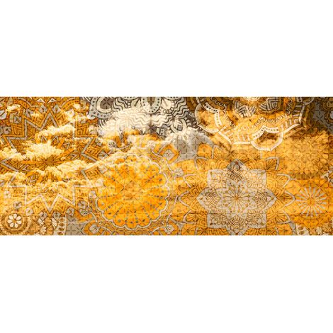 Papier peint panoramique motif mandala | Tapisserie panoramique orange et grise | Papiers peints panoramiques pour bureau - 250 x 600 cm (6 pièces) (1/2)