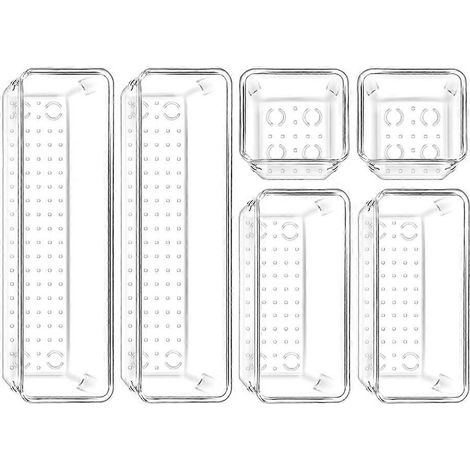 Set mit 6 transparenten Schubladeneinsätzen aus Kunststoff in 3 verschiedenen Größen, für Badezimmer, Schminktisch, Kosmetik und Geschirr. (1/5)
