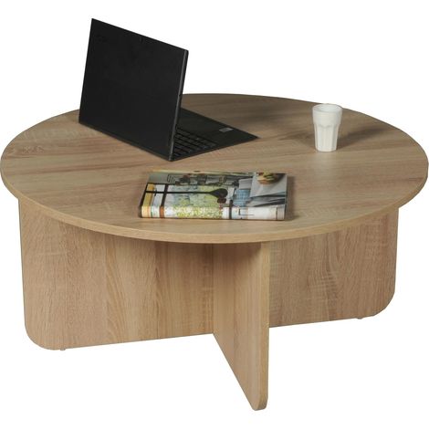 Table Basse Ronde diamètre 80cm, Décor Chêne Blanchi (1/5)