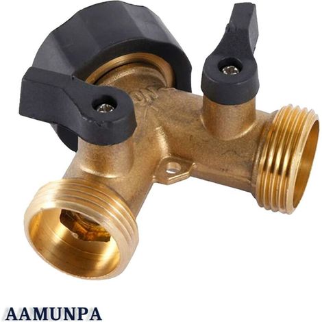 ZVD Robinet Double Machine a Laver, Répartiteur Raccord Robinet Tuyau d'Arrosage en Y 2 Voies pour Tuyaux d'Alimentation 3/4", Diviseur De Tuyau De Jardin,Distributeur De Robinet En Y En Laiton (1/5)