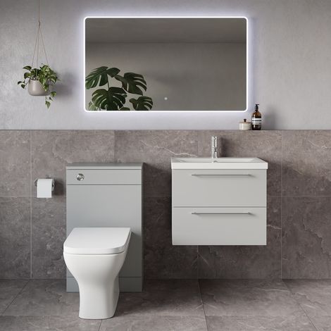 Napoli 390 Gloss Grey Pearl 1100mm Wall Mounted 2 Drawer Vanity Unit and Toilet Suite with Glide Basin - 1100mm - Chrome 320mm HandleWith Kingston Toilet Pan and Seat