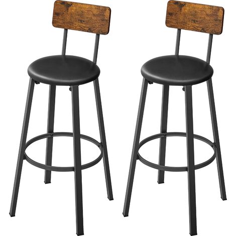 Tabourets de Bar Lot de 2, Revêtement en PU, Repose-Pieds, Montage Facile, Design Industriel, Marron et Noir (1/5)