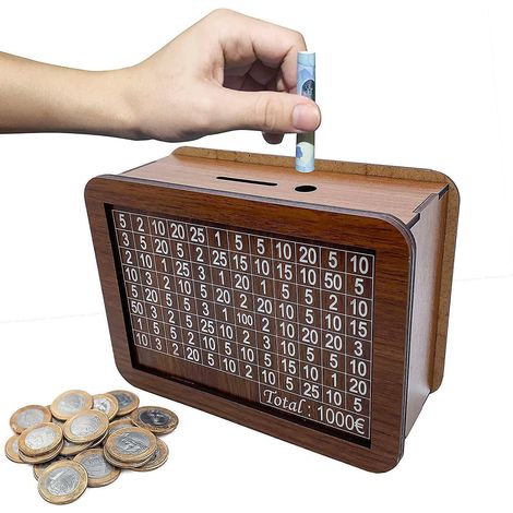 tirelire En Bois - Sans Ouverture 17x12.5x7 Cm Tirelire Enfant-adulte Tirelire A Casser, Objectif D'conomie De 1000 (1/5)