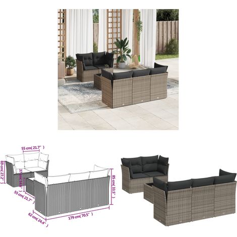 6-tlg. Garten-Sofagarnitur mit Kissen Grau Poly Rattan - Gartenmöbel Set - PE-Rattan Möbel - Outdoor Sofa - Esstisch - Lounge Set - Home & Living (1/3)