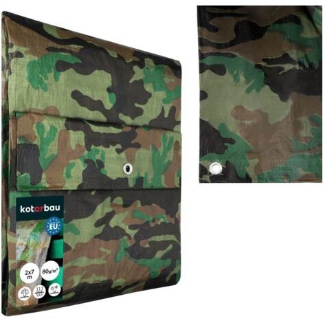 Bâche de Protection Extérieur - Polyéthylène - 2 x 7 m - Camouflage - 80 g/m² - Bâche Anti UV - Bache Remorque - Bache Impermeable Exterieu-NANOTEH (1/5)