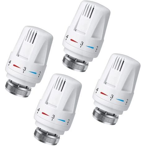 Lot de 4 Tête Thermostatique Connectée Vanne Thermostatique Accessoire, Tete Thermostatique Radiateur, Tête de Remplacement de Vanne de Radiateur pour le Thermostat M30 x 1.5 White (1/5)
